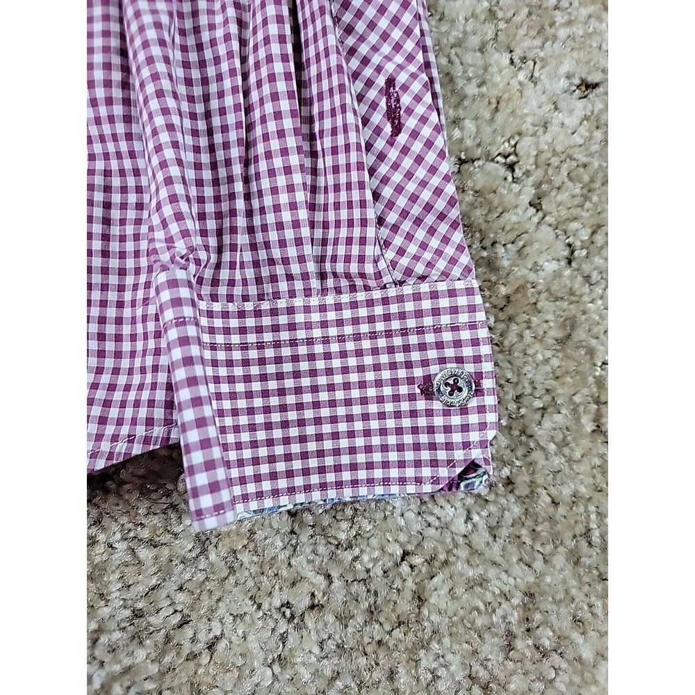 Jared Lang Shirt Mens XL Multicolored Gingham Check Button Up Flip Cuffs Paisley - Picture 7 of 10